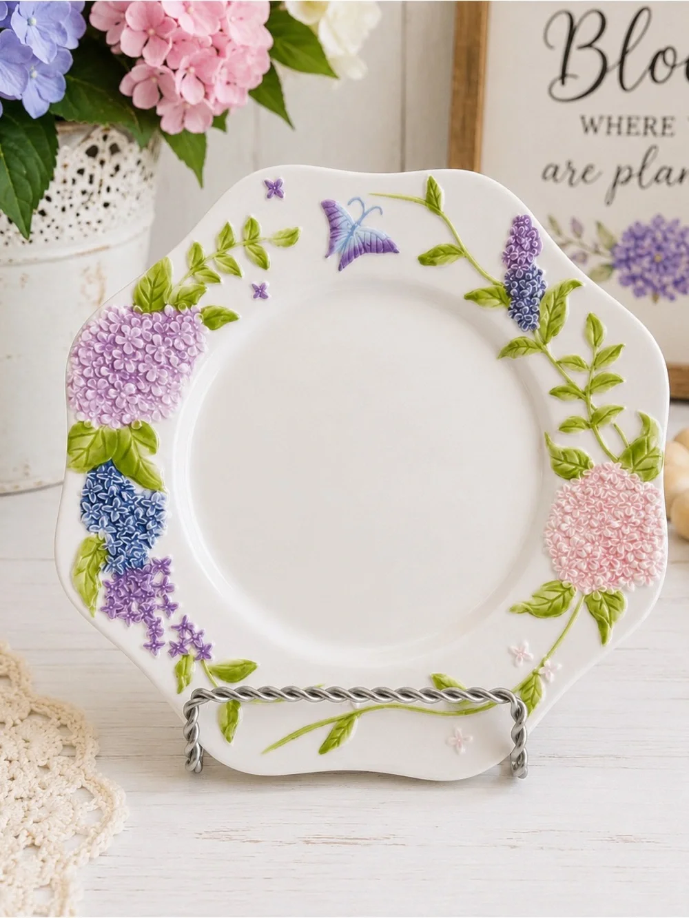 Yankee Candle Hydrangea Garden Shade & Plate Set Butterfly